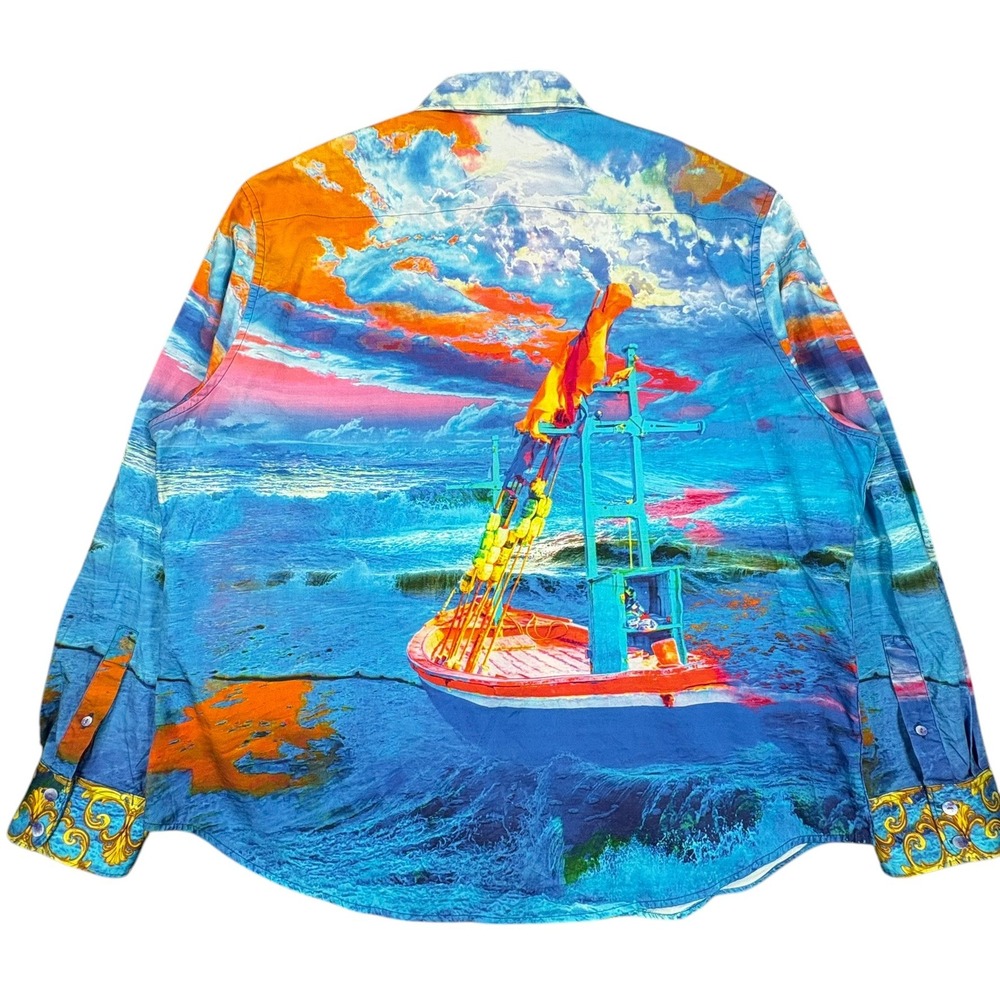 Robert Graham Sunset At Sea Shirt Mens 4XL Blue Multicolor Sailboat Embroidered